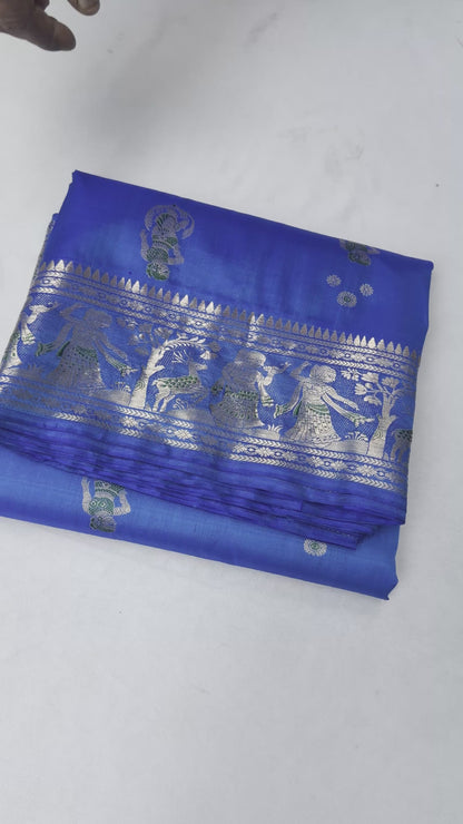 Blue Handloom Pure Silk Saree with Figurative Pallu