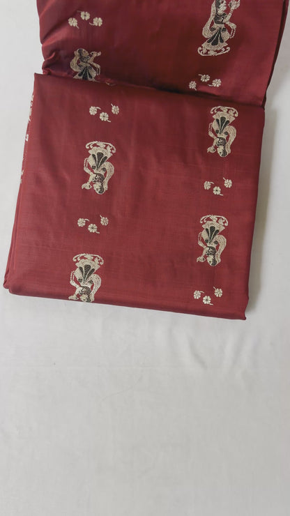 Maroon Baluchari Silk Saree | Bishnupur Bridal Handloom