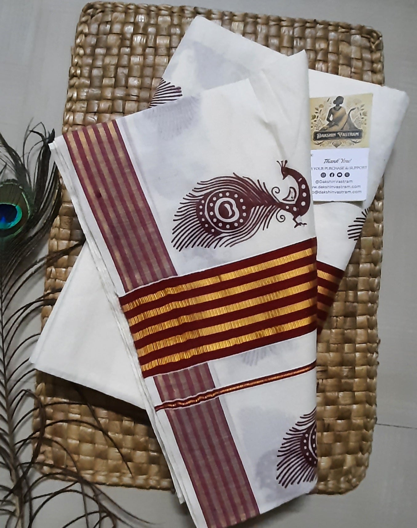 Buy Organic Cotton Kasavu Saree online – Organic Cotton Kasavu Saree rear view