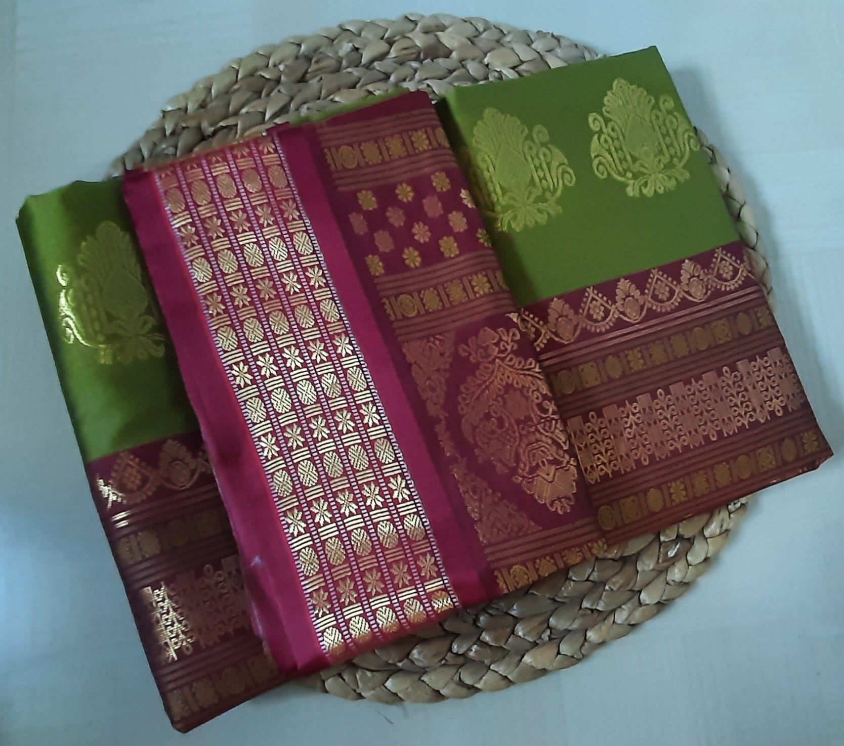 Back view of Soft Semi Silk Saree, showing the refined drape and seamless texture.
