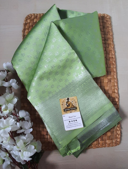 Saree Side View: Side profile of the Mow Silk Saree, highlighting the elegant drape and radiant sheen of the organic silk.