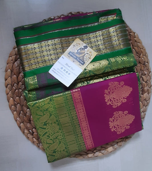 Saree side view: Side view of Soft Semi Silk Saree showcasing graceful fall and elegant texture.