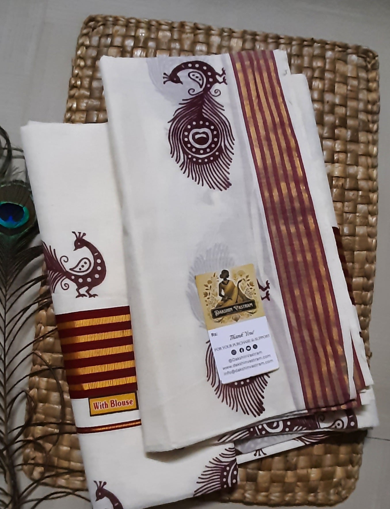 Buy Organic Cotton Kasavu Saree online – Organic Cotton Kasavu Saree full saree view