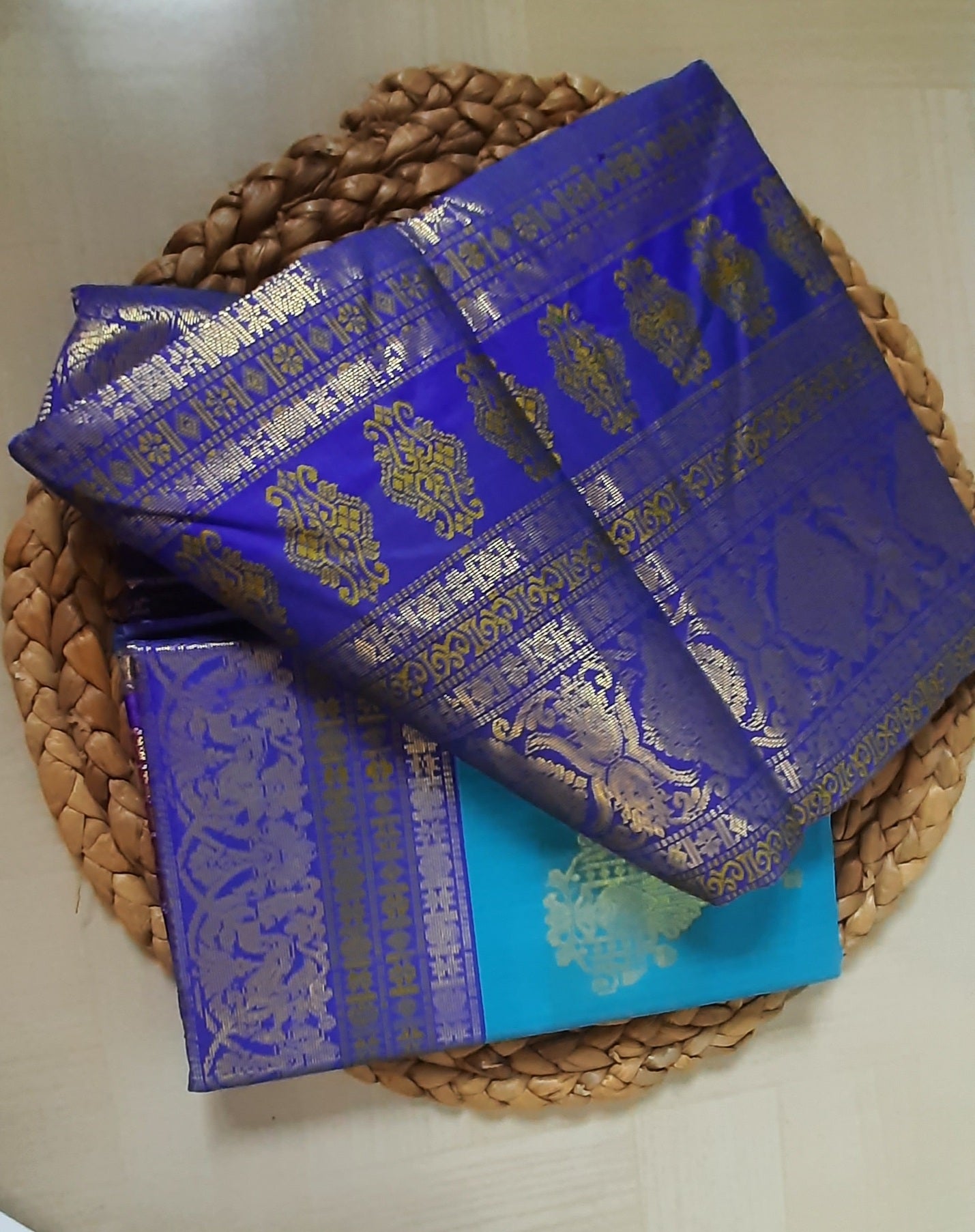 Saree rear view: Back view of Soft Semi Silk Saree highlighting its refined texture and beautiful fall.