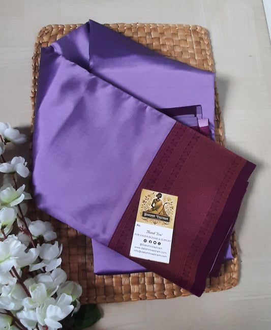Saree Side View: Side profile of the Mou Silk Saree draping beautifully with a smooth, luxurious sheen.