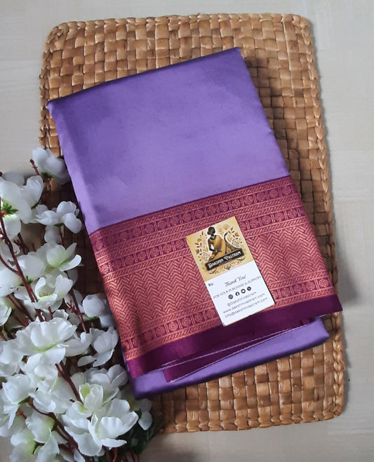 Saree Front Side: Front view of the Mou Silk Saree, showcasing its glossy texture and intricate design.