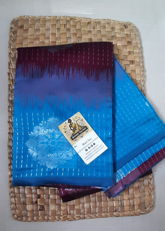 Saree Side View: Side view of the Soft Art Silk Saree, highlighting its luxurious fall and soft fabric.