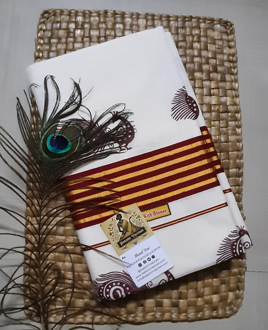Buy Organic Cotton Kasavu Saree online – Organic Cotton Kasavu Saree blouse piece