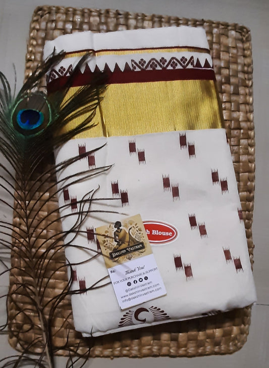 Buy Organic Cotton Kasavu Saree online – Organic Cotton Kasavu Saree full saree view