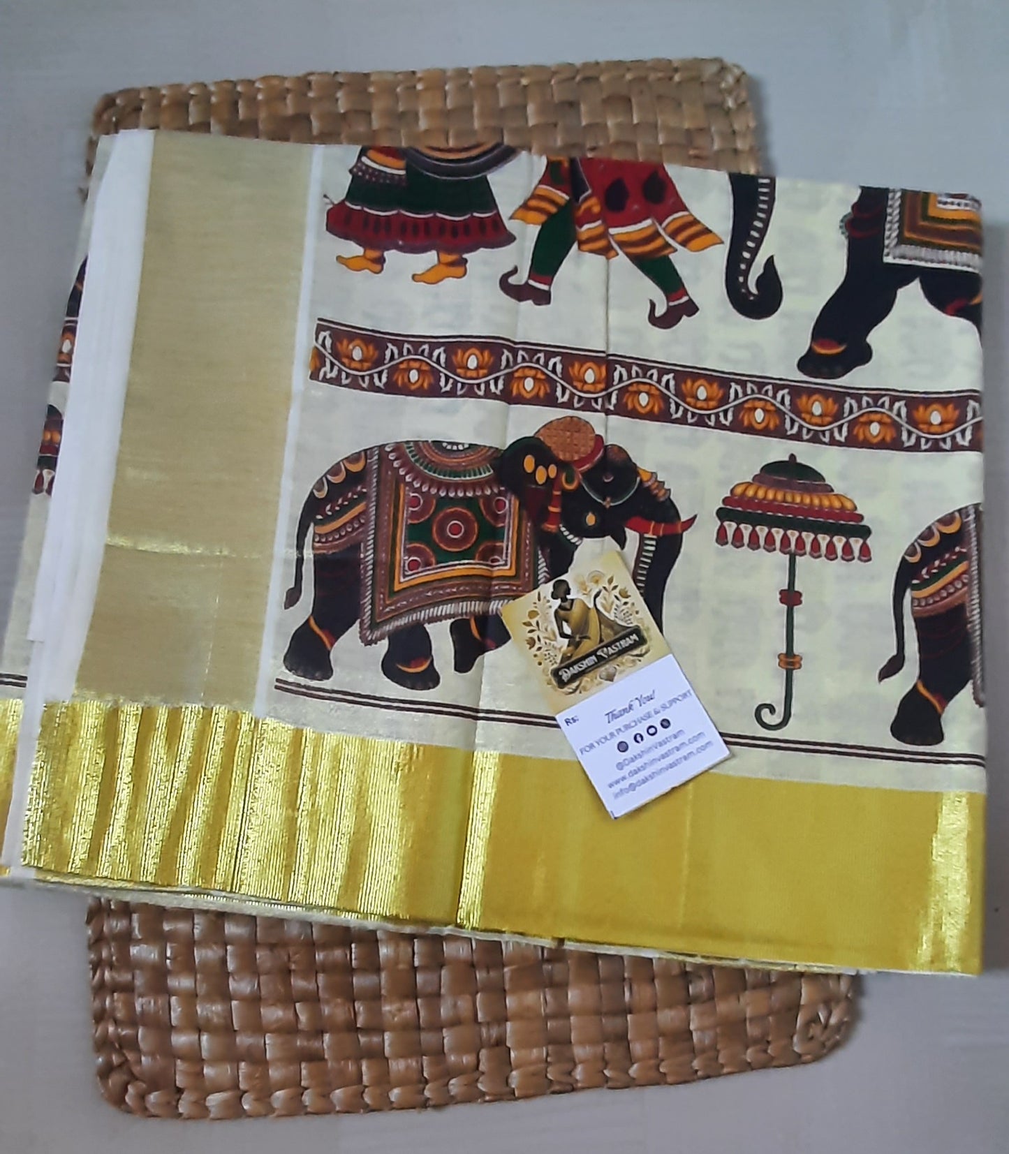 Buy Kasavu Cotton Saree online – Elegant Kasavu Cotton Saree full saree view