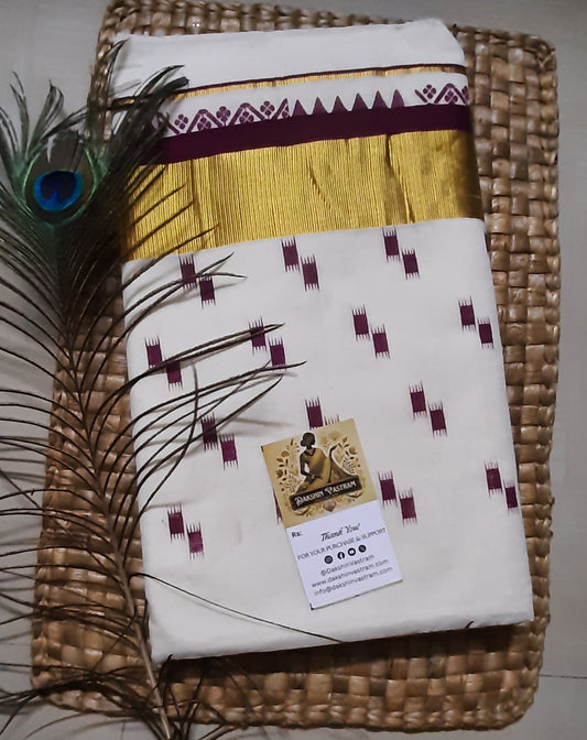 Buy Organic Kasavu Saree online – Organic Cotton Kasavu Saree full saree view