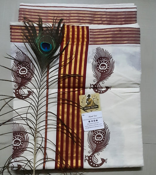 Buy Organic Cotton Kasavu Saree online – Organic Cotton Kasavu Saree front view