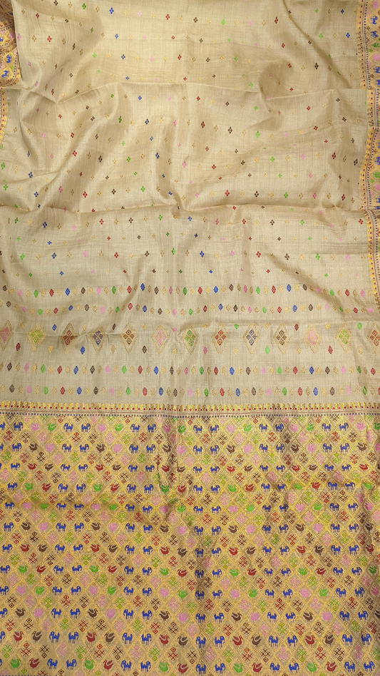 Luxury Muga Silk Saree gift in natural gold – Assam handloom by Dakshin Vastram UK